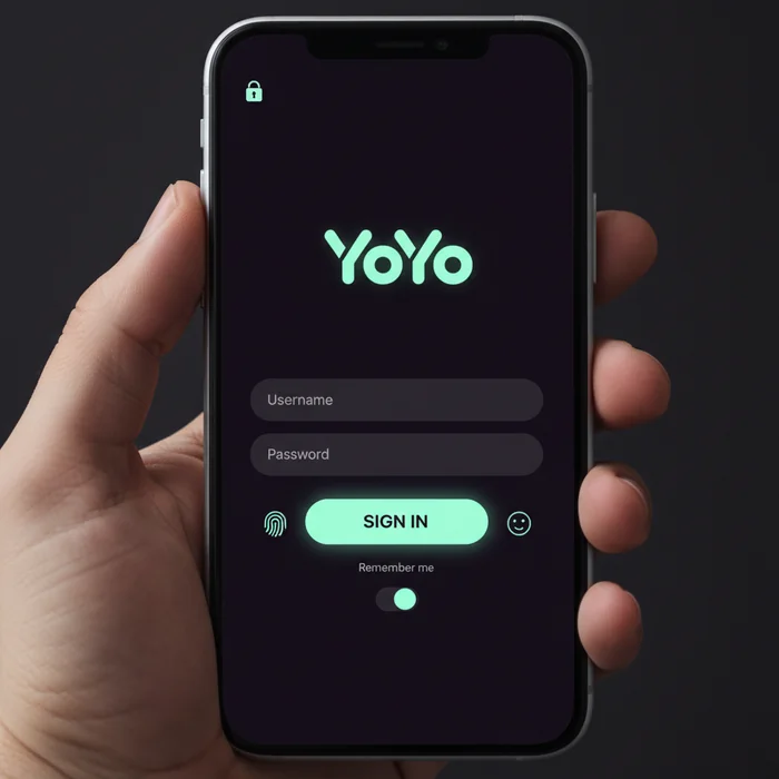 YoYo login screen — email field, password field and 2FA option